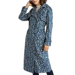 Ann Taylor Trench Coat Women’s Size Medium Blue Ivory Spotted Cotton Blend NEW